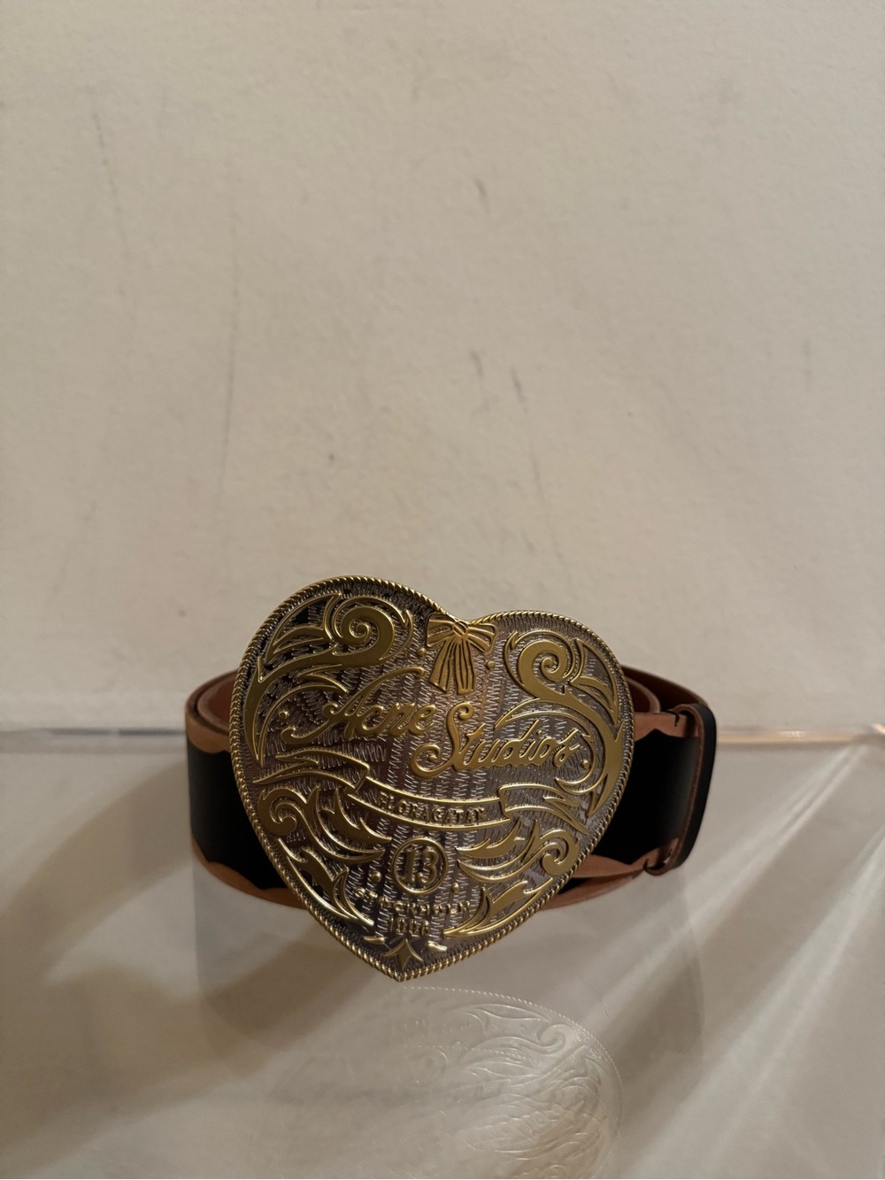 Acne Studios Heart Logo Buckle Belt Black Camel